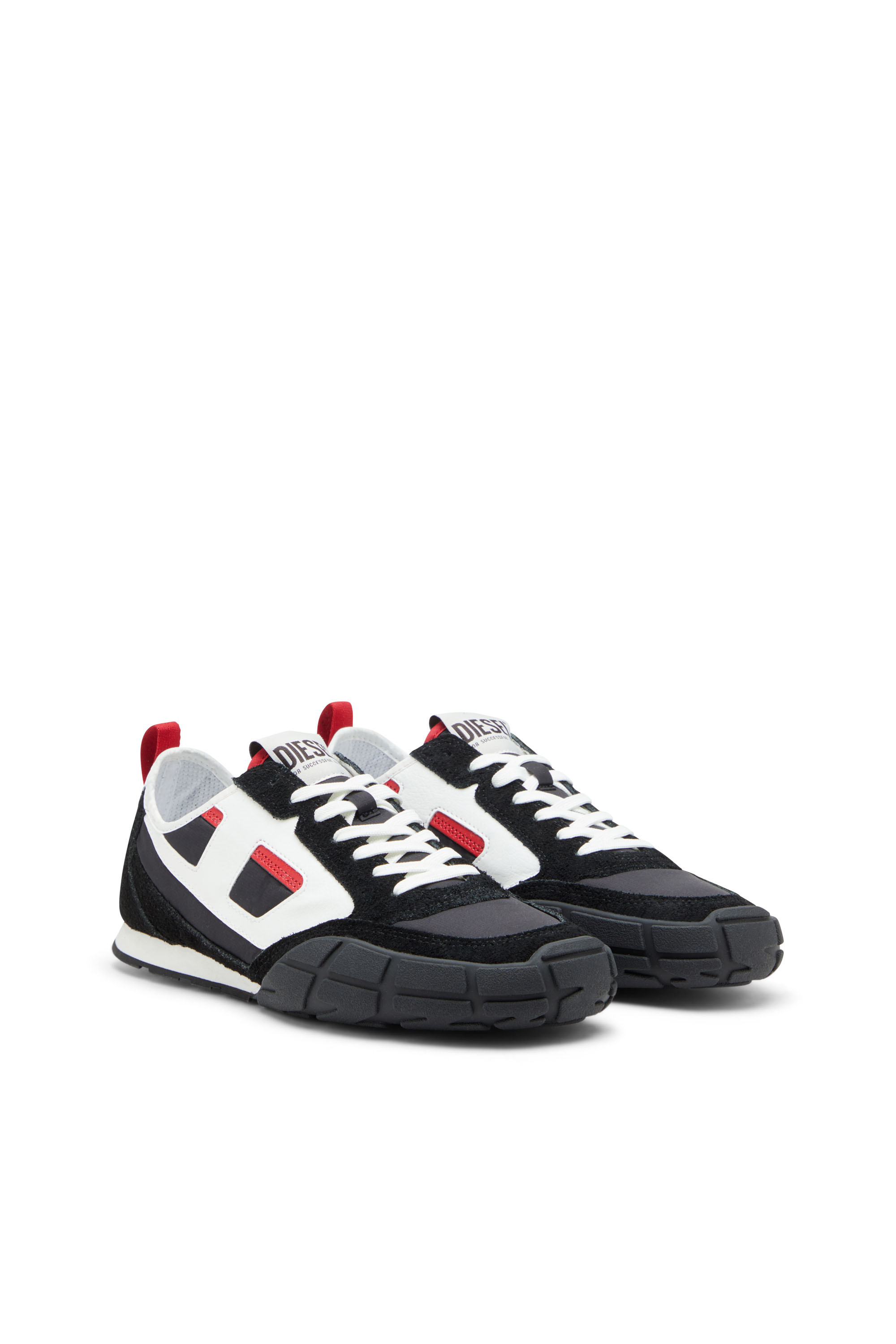 Diesel - S-PAGODHA LOW, Man's S-Pagodha-Sneakers in leather, suede and ripstop in Black/Red - 4